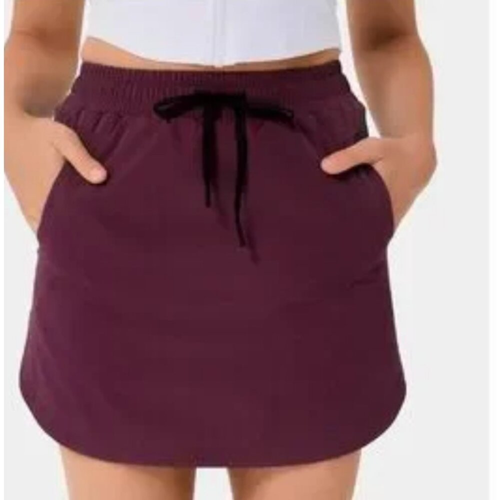 Halara High Waisted Mini Golf Skirt Sz XS Womens Red Drawstring Side Pocket 2-in